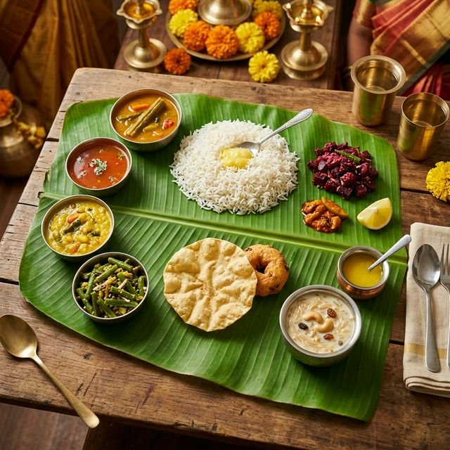 Traditional South Indian banana leaf meal - Sri Ganapathi Catering